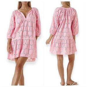 Melissa Odabash Ashley Eyelet Detail Cotton Tunic Mini Dress, Size L, nwt